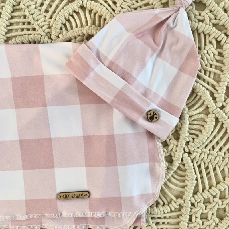 Pink Gingham-Swaddle and Beanie Set