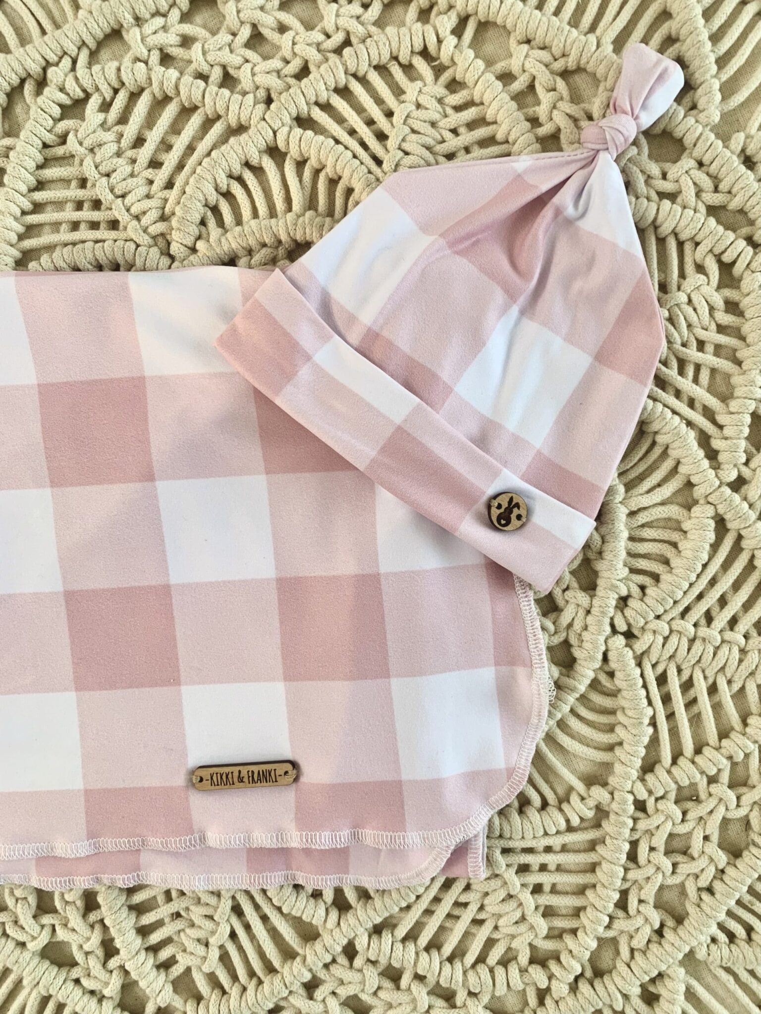 Pink Gingham-Swaddle and Beanie Set