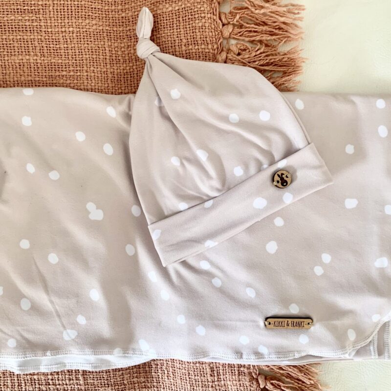 Neutral Irregular Dots-Swaddle and Beanie Set