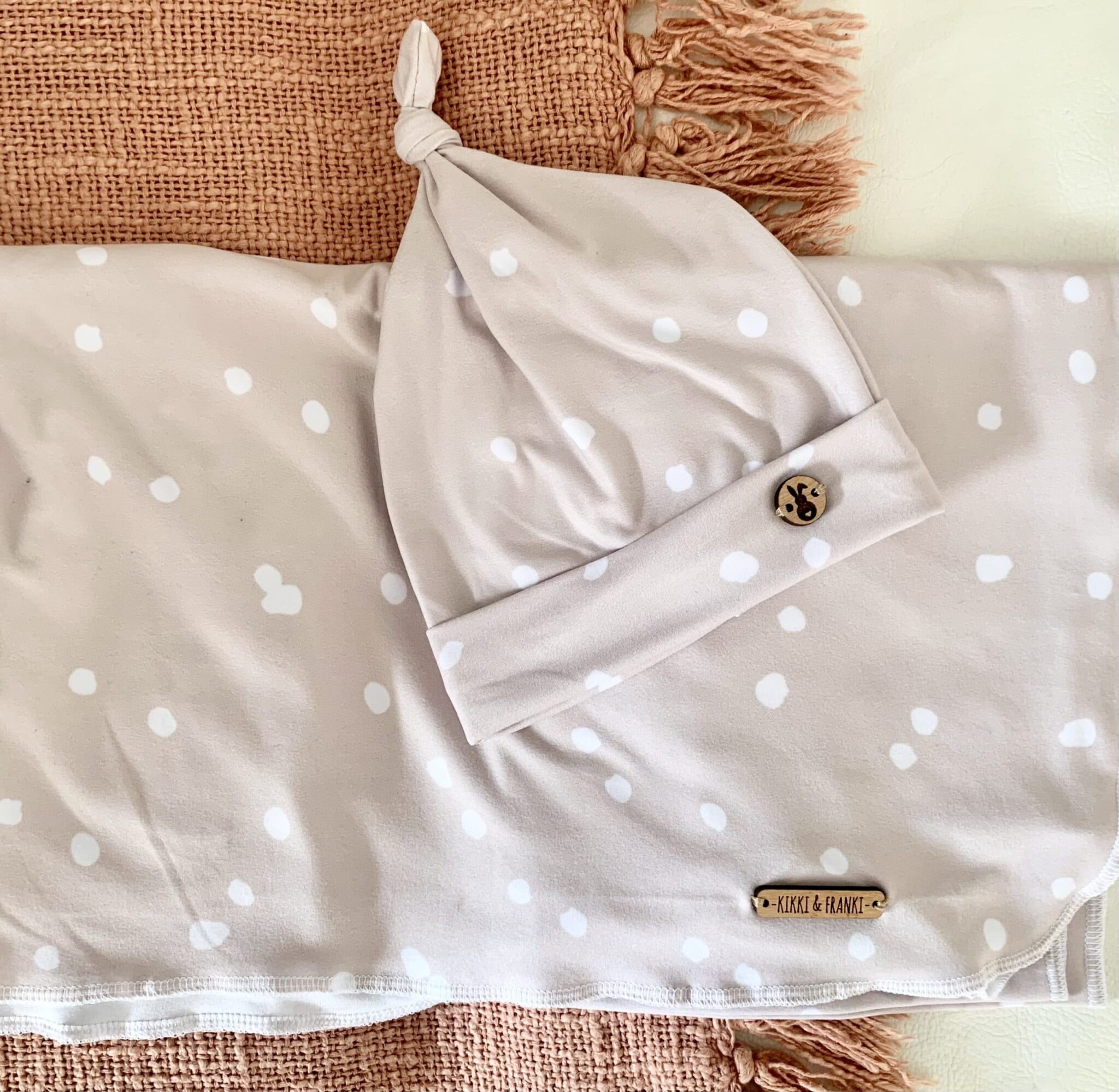Neutral Irregular Dots-Swaddle and Beanie Set