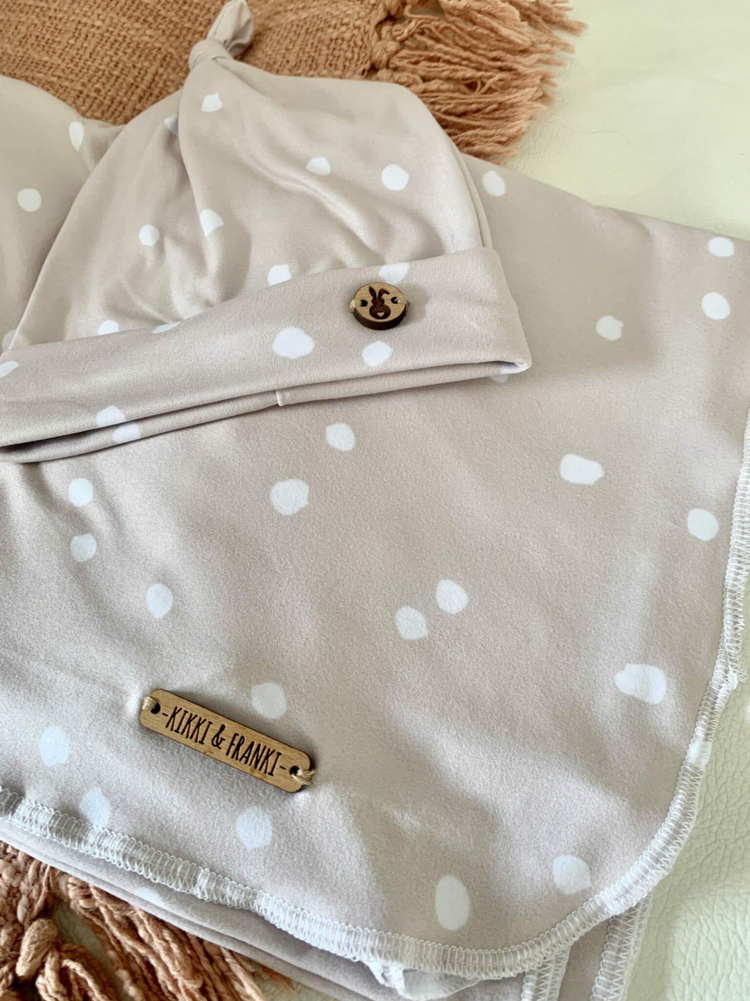 Neutral Irregular Dots-Swaddle and Beanie Set