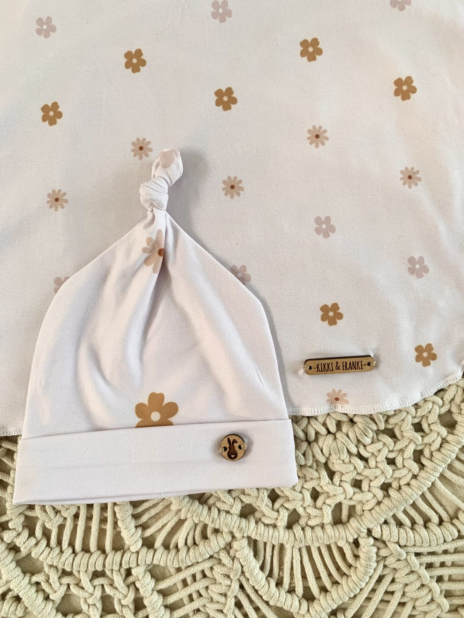 Pink and Neutral Flowers-Swaddle and Beanie Set