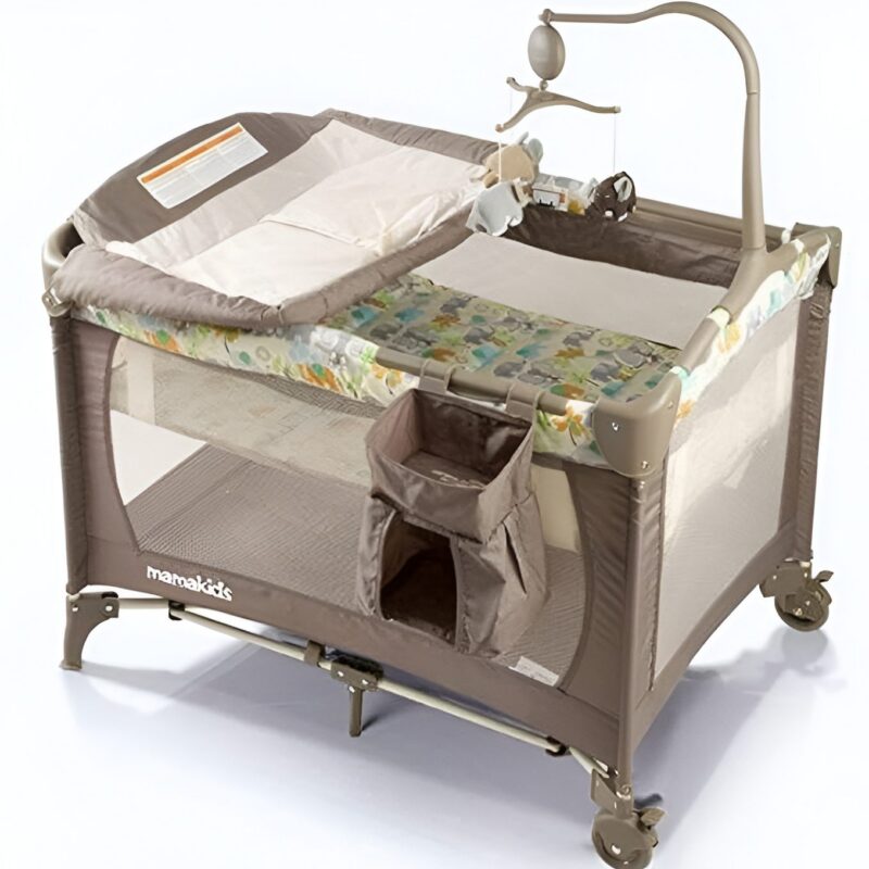 mamkids trend camp cot khaki elephants