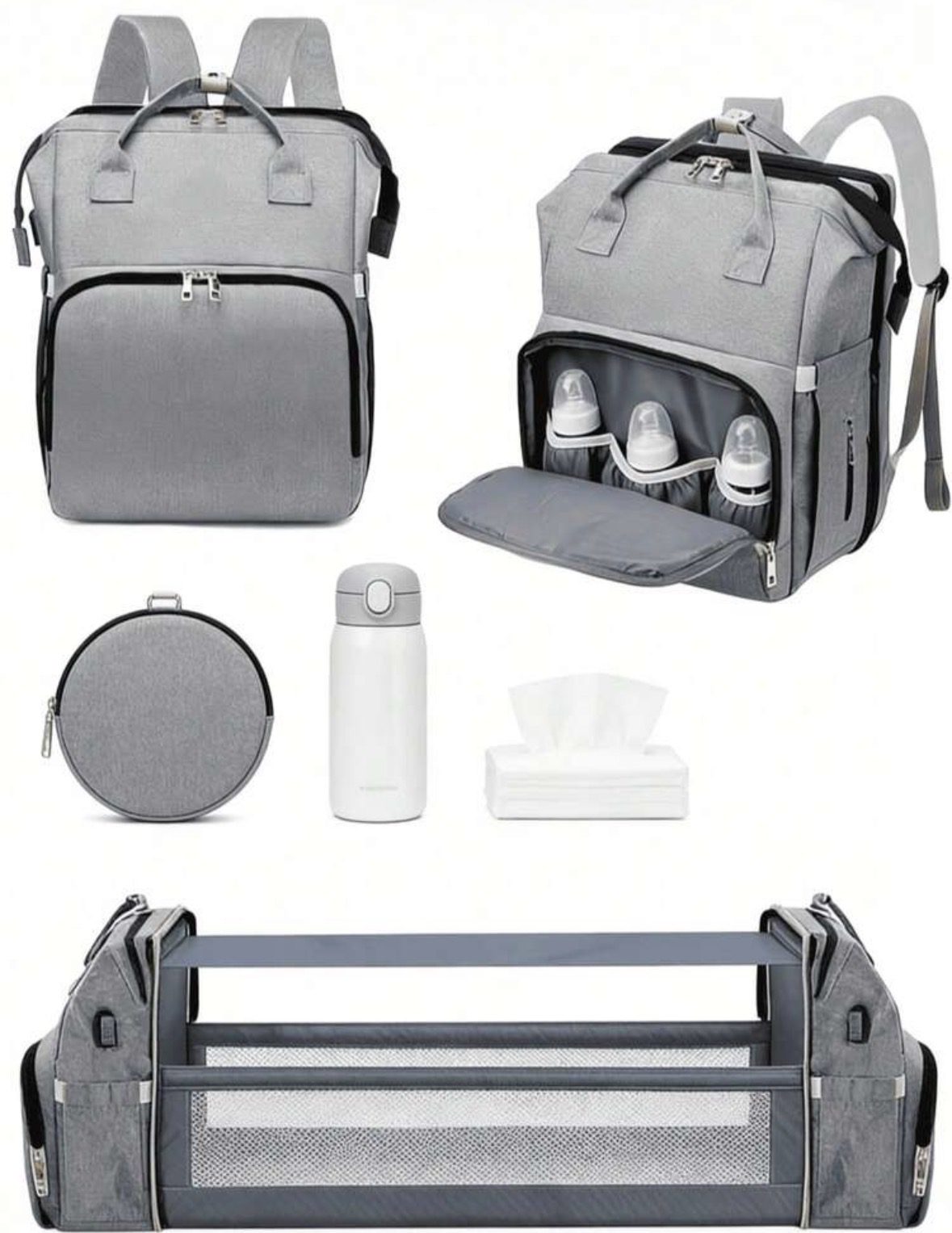 3-in-1 Nappy Bag with Foldable Travel Bed