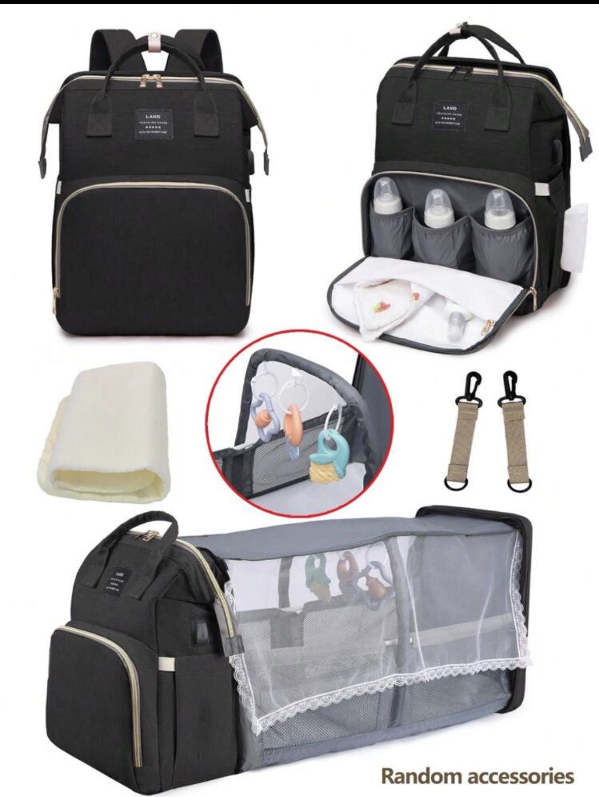 3-in-1 Nappy Bag with Foldable Travel Bed